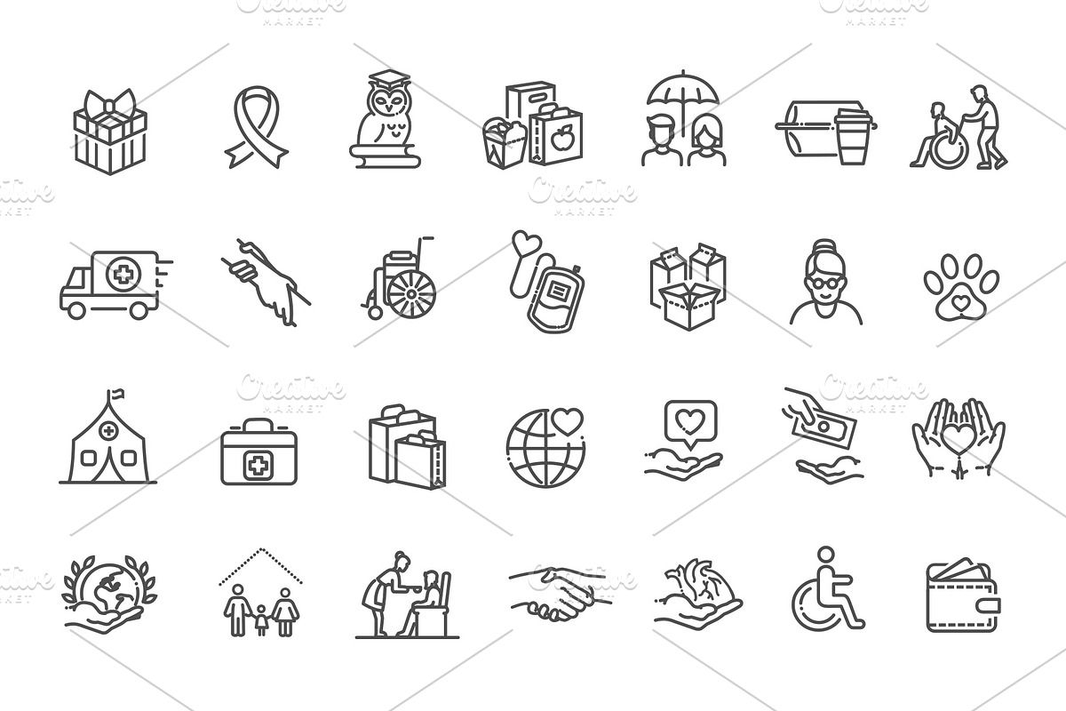 Charity and volunteering icon set, an Outline Icon by Tettygreen (Photo 2 of 2)