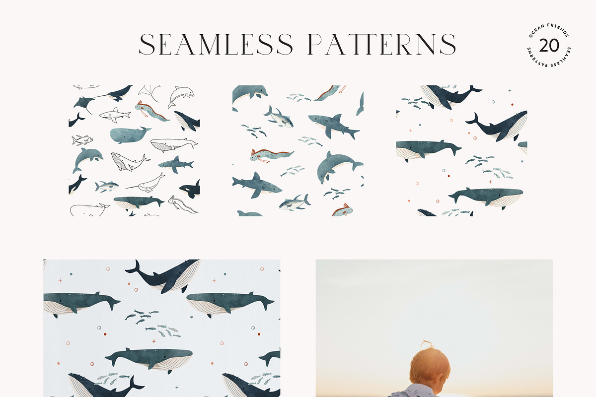Ocean Animals: colored & outline, a Pattern Graphic by imajineko (Photo 4 of 12)