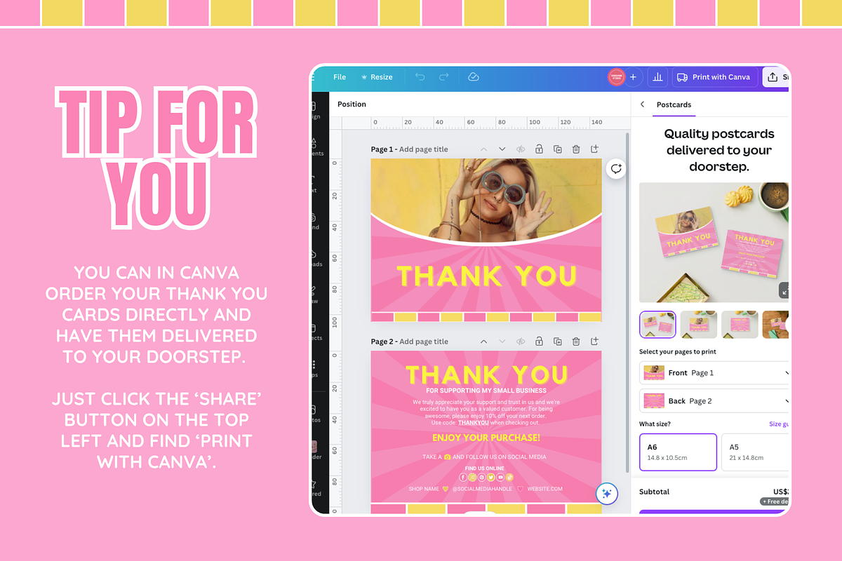 Pink Thank You Card, a Card Template by SunshineStudioBoutique (Photo 10 of 10)