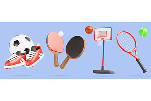 3d sports equipment render icon set, a Sport Illustration by Marozhkastudio