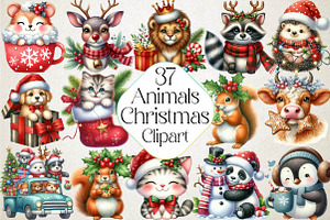 Christmas Cute Animals Clipart PNG, an Illustration by DreamPrint404