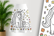 Cute Unicorn and Cat Coloring Page, an Animal Illustration by Sharon Schwalbe (Thumbnail 2 of 5)