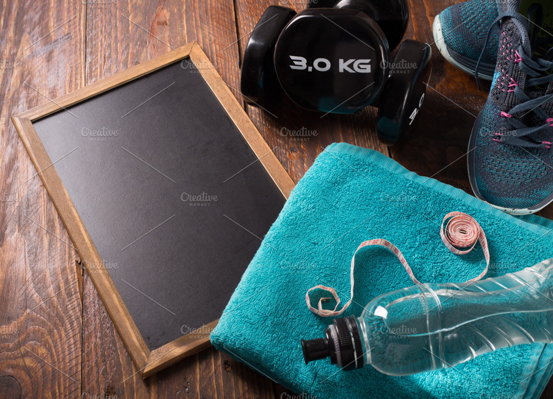 Fitness concept stock photo containing towel and blue, a Sports & Recreation Photo by peterzsuzsa