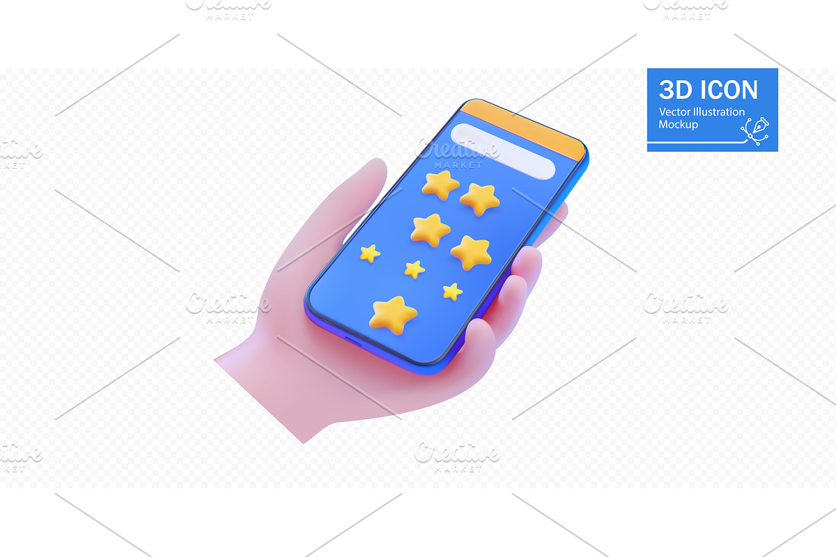 Hand holding a phone with star icons, a Technology Illustration by ZinetroN