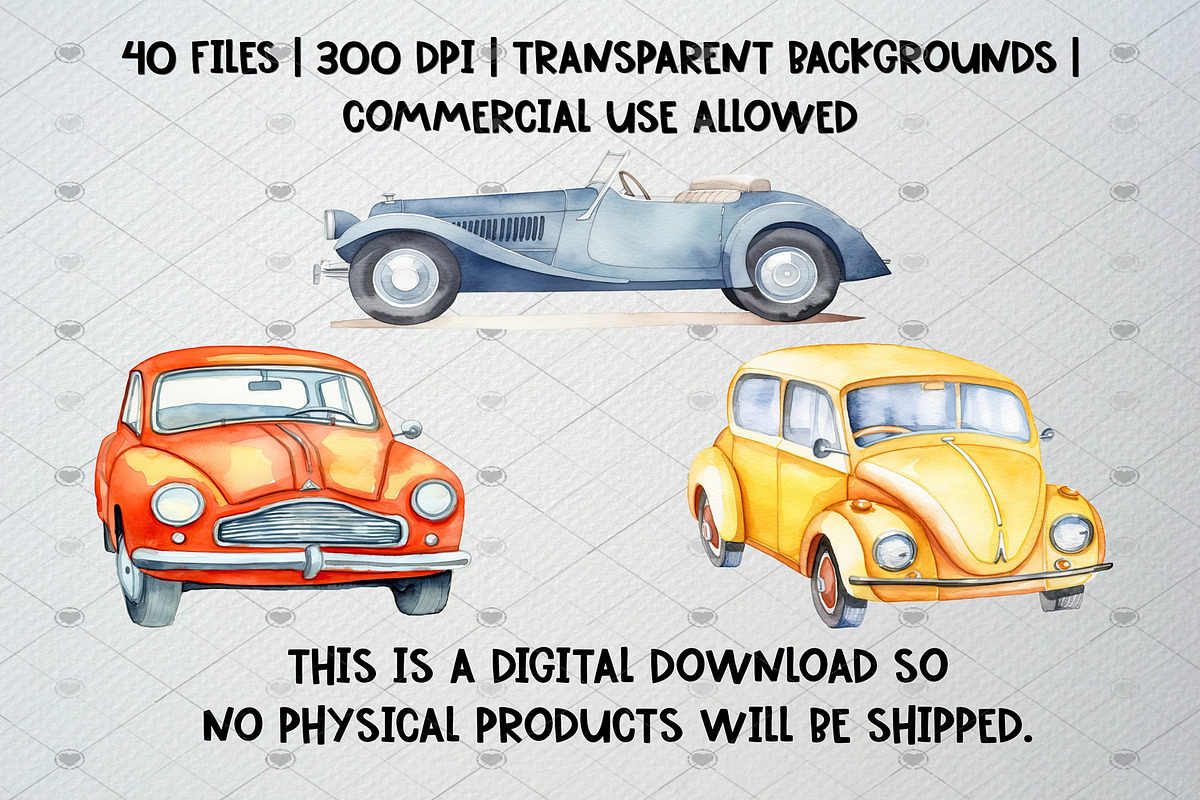 Watercolor Cars Clipart Set, 40 PNG, an Illustration by CropUp Creative (Photo 5 of 5)