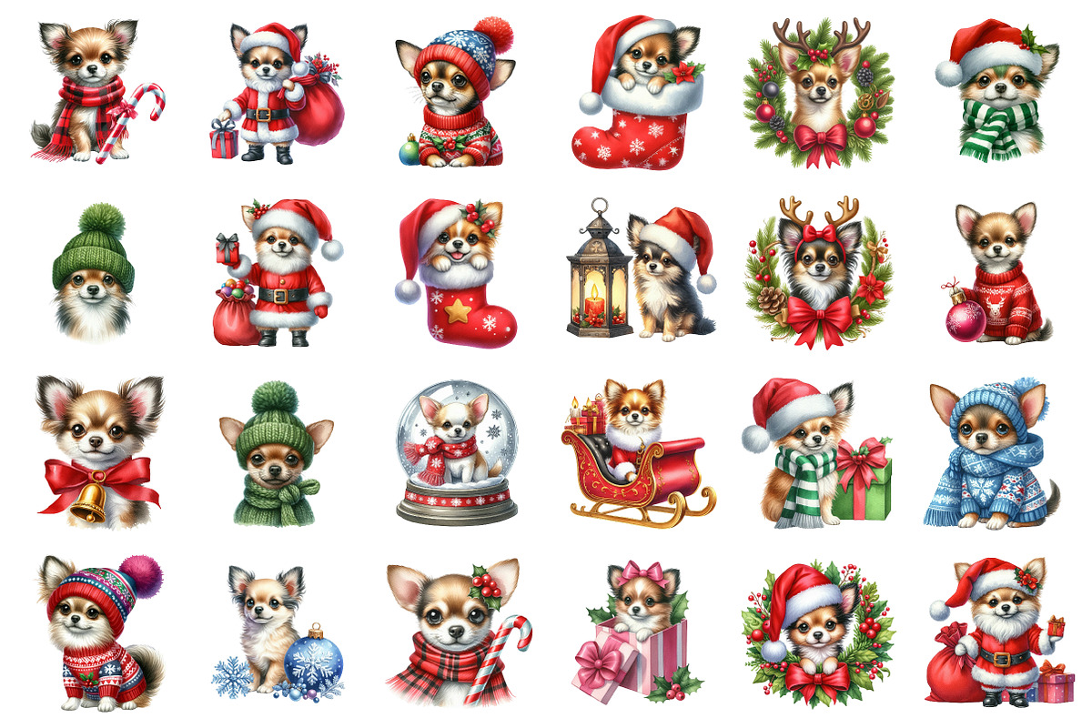 Watercolor Christmas Chihuahua Png, an Illustration by SinaCreation (Photo 2 of 7)