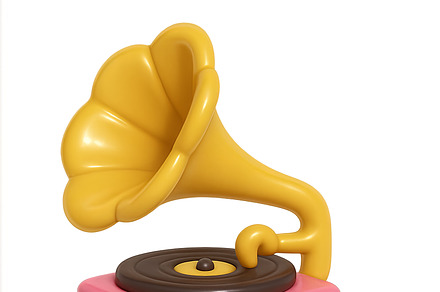 Retro gramophone with yellow horn an