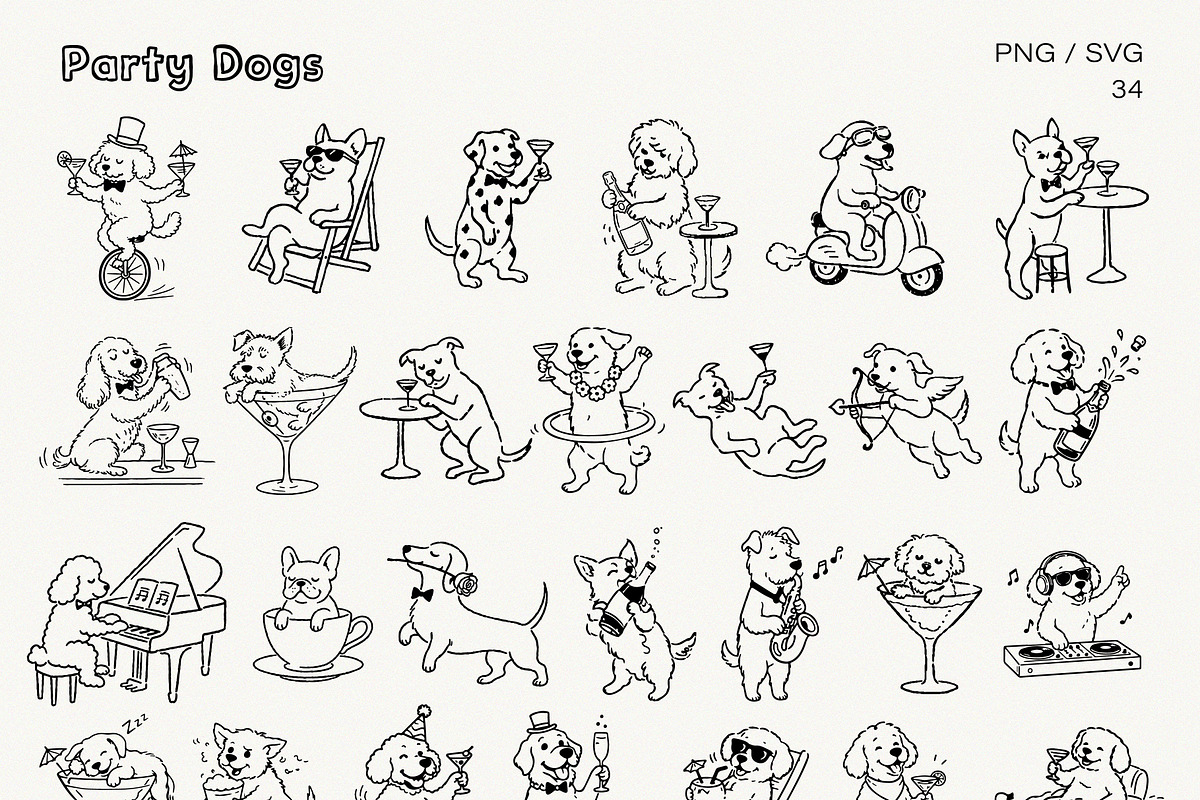 Party Dog PNG & SVG Illustration Set, an Animal Illustration by DreamoraArt (Photo 4 of 8)