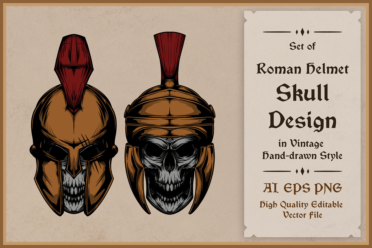 Roman Helmet Skull Design Vector, an Illustration by vectstudio (Photo 1 of 3)