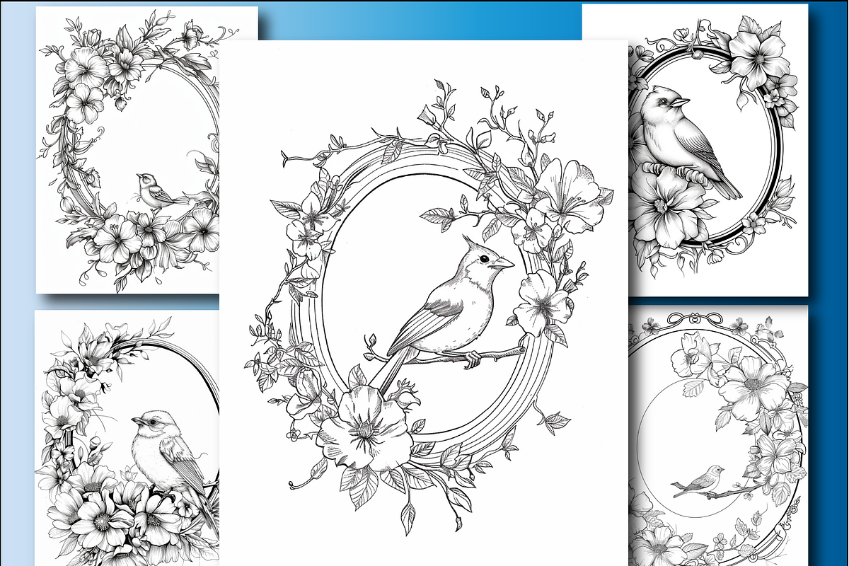 Birds and Flowers Coloring Pages, an Education Illustration by Printable Design Store (Photo 4 of 7)
