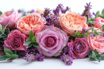 Beautiful Bouquet of Flowers with Pink and Peach Roses on White Background, a Photo by AS photostudio