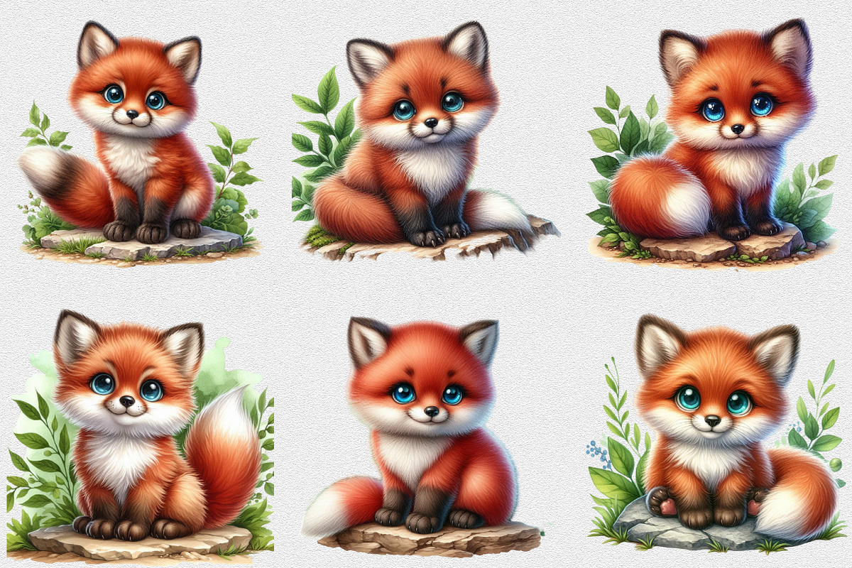 Watercolor Cute Foxes clipart Bundle, a Seasonal Illustration by Craft Nest (Photo 2 of 5)