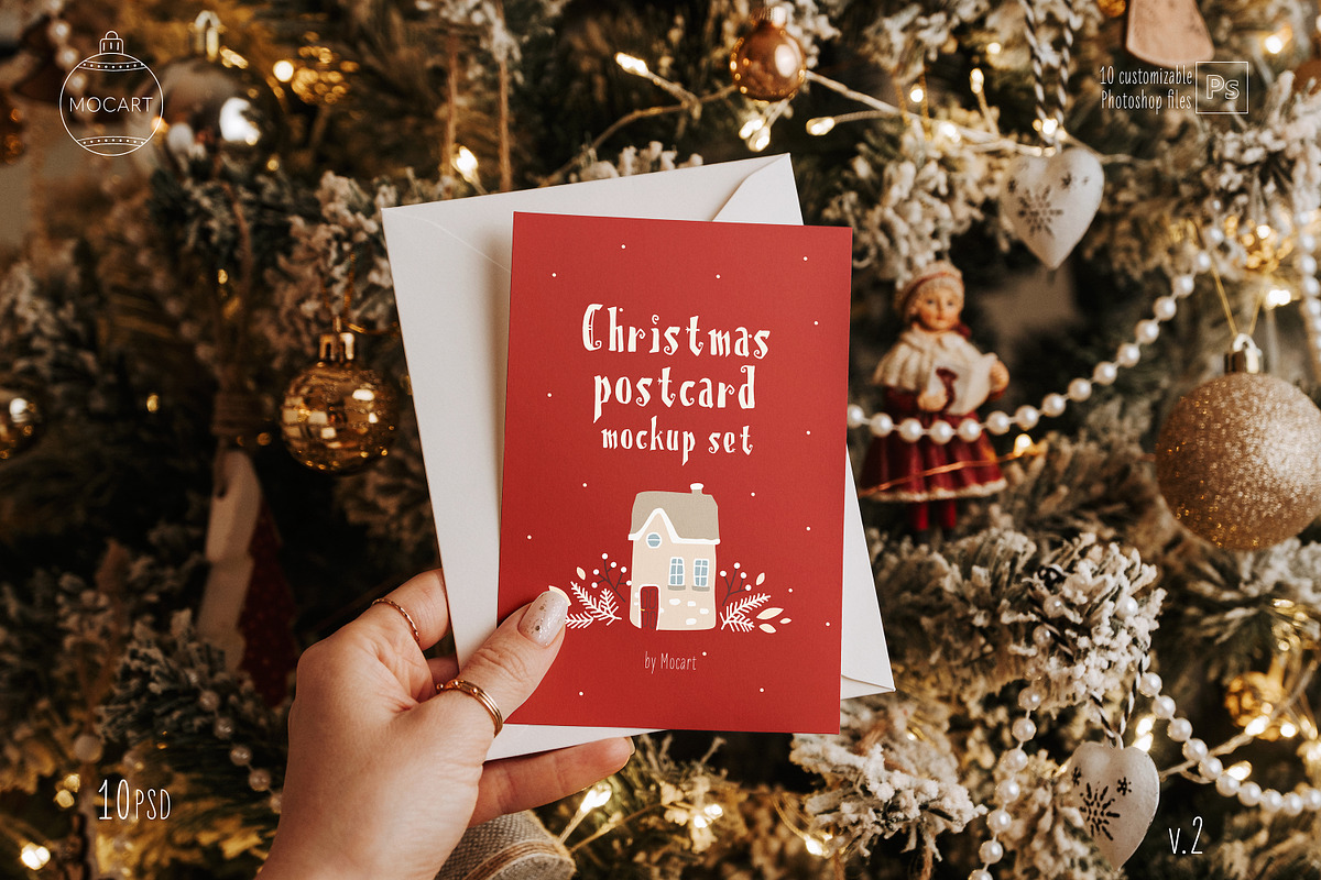 Christmas postcard mockup set 1 v2, a Print Template by Mocart (Photo 1 of 14)