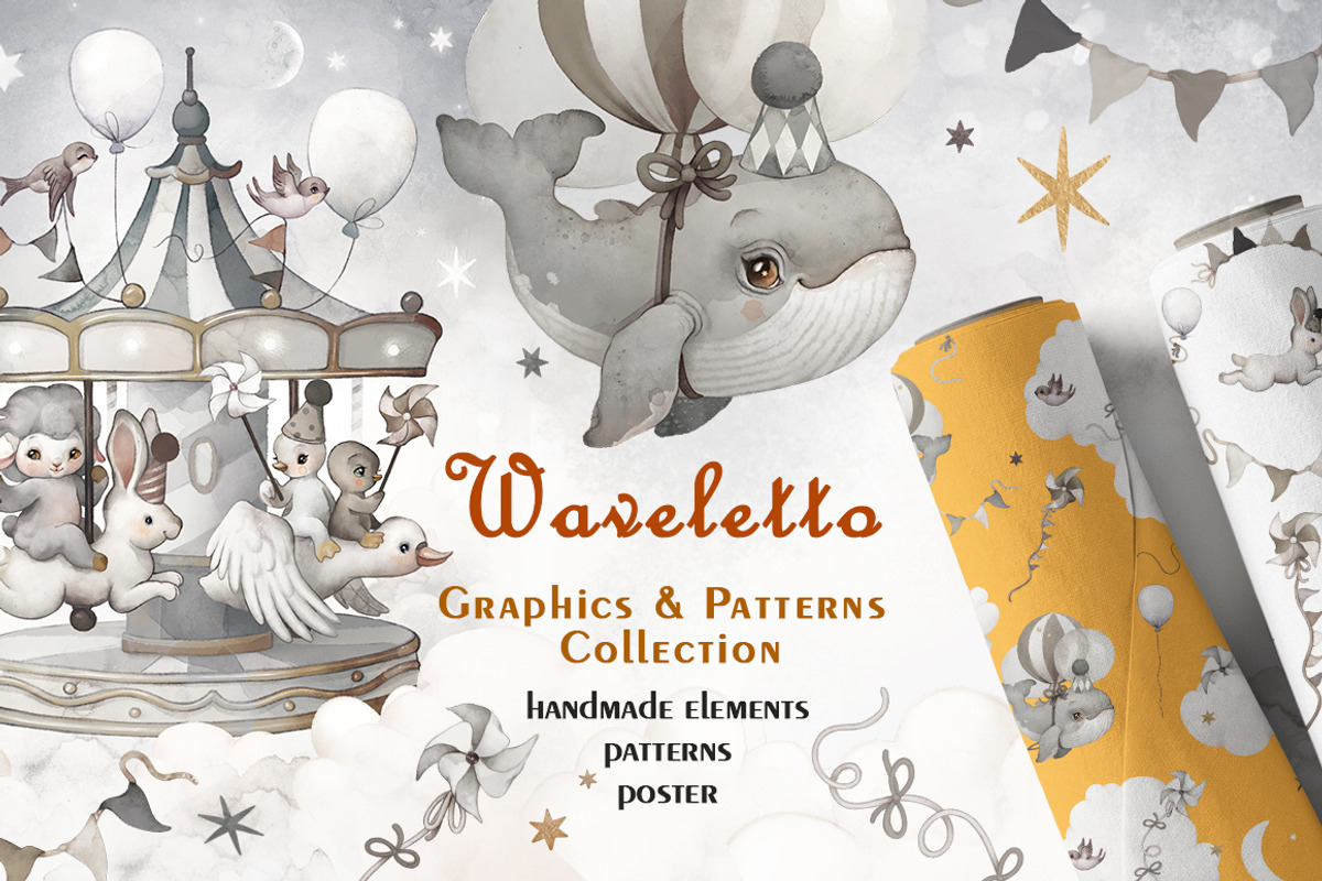 Gray Watercolor Nursery graphic Set, an Illustration by TanyaSchuka (Photo 1 of 11)