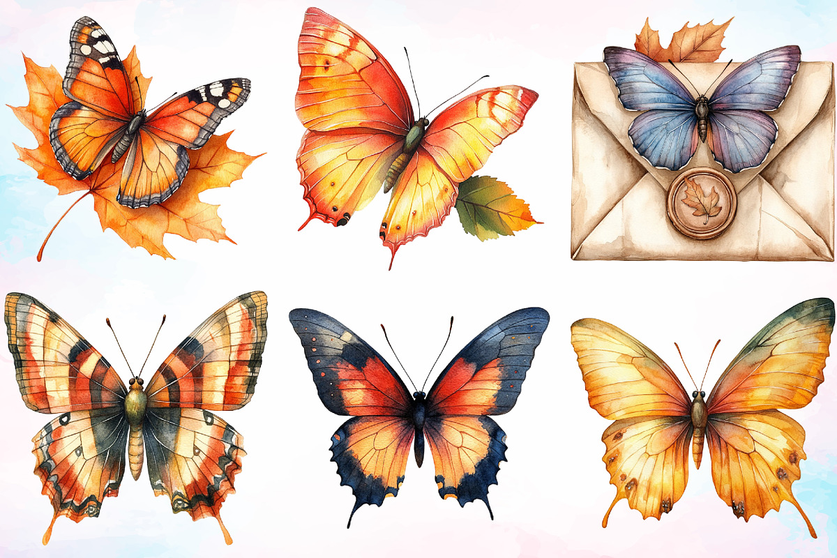 Watercolor Fall Butterfly Garden Cli, an Animal Illustration by Canvas Craft (Photo 3 of 3)