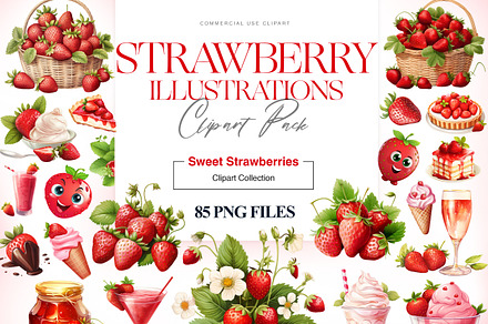 Strawberry Clipart, Cute Strawberry, a Food Illustration by BrushstrokeArtGB