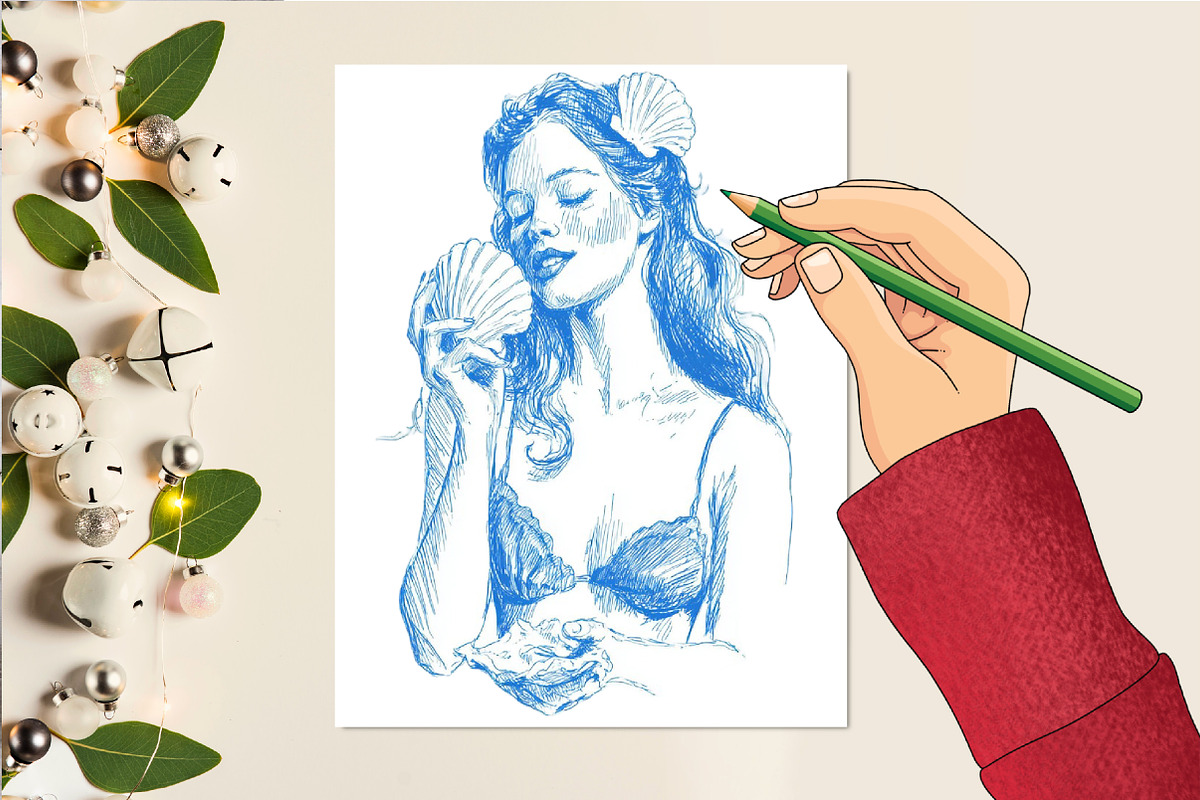 Seashell Ocean Sketch Clipart, an Illustration by DreamCafeArt (Photo 5 of 6)