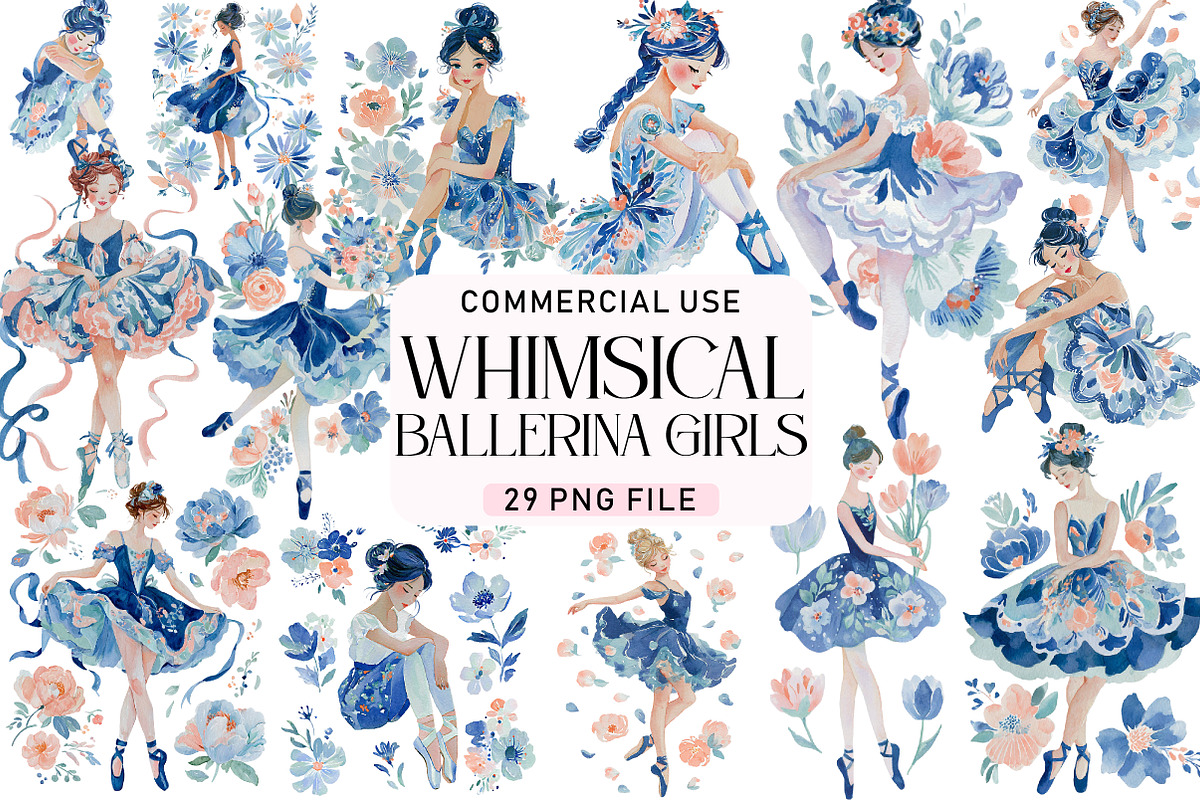 Whimsical Ballerina Girls PNG, a Seasonal Illustration by Daily.Designs (Photo 1 of 5)