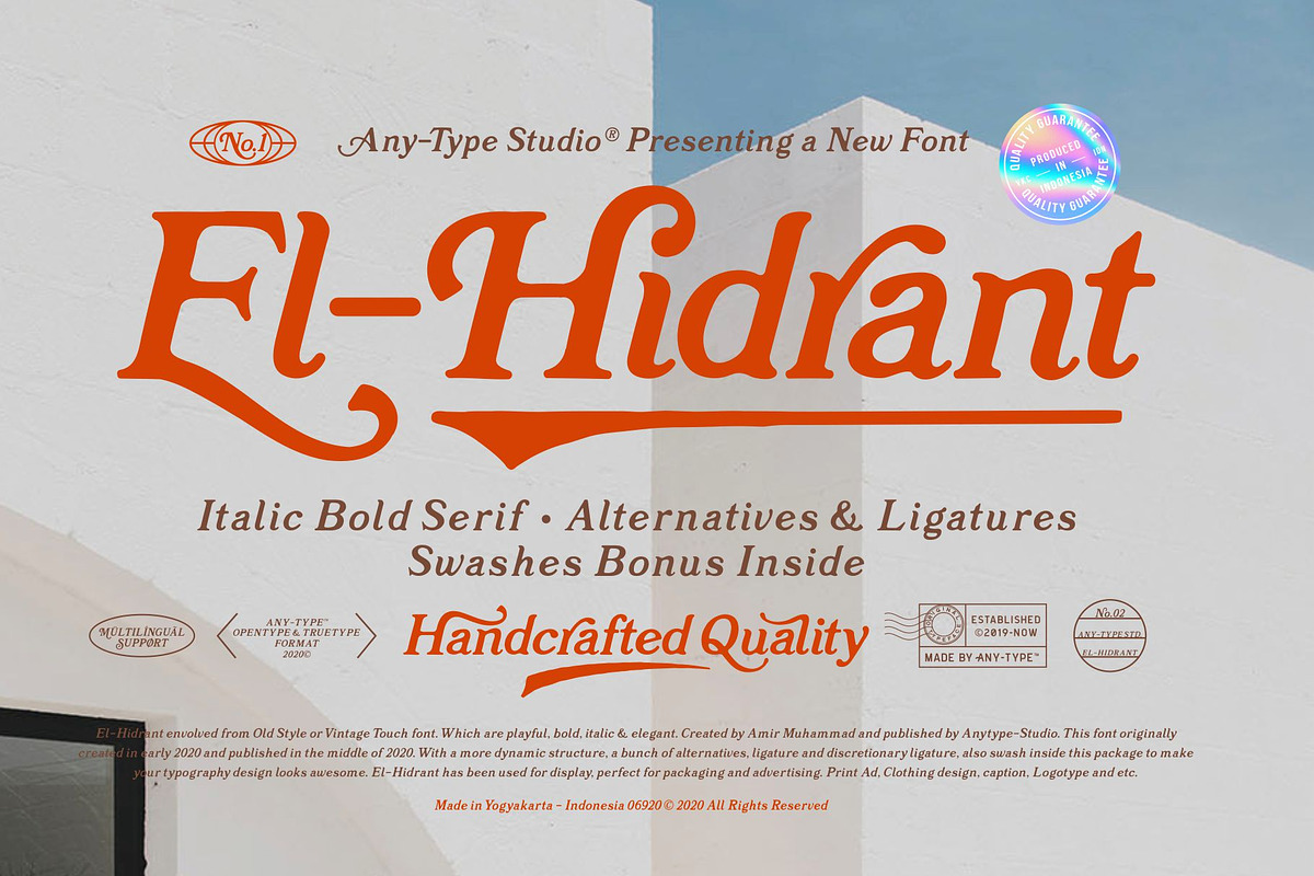 El-Hidrant Serif Font With Swashes, a Serif Font by Any-Type® Foundry (Photo 1 of 10)