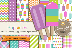 Popsicles Digital Papers & Cliparts, a Pattern Graphic by JennyL Designs