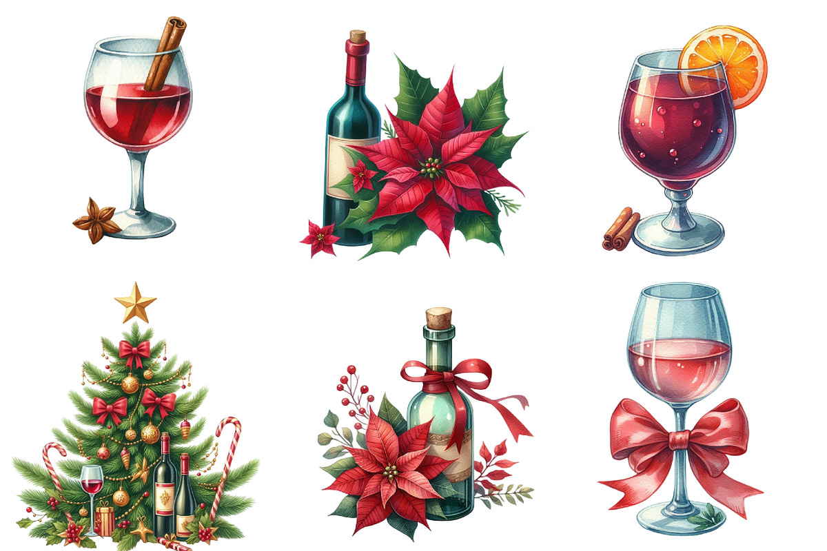 Christmas Red Wine Clipart, an Illustration by Designworld (Photo 4 of 6)