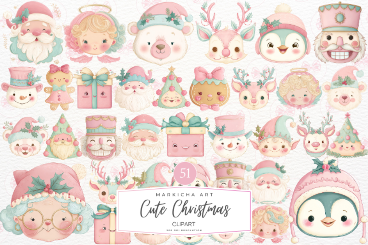 Cute Christmas Heads Clipart, a Graphic by Markicha Art (Photo 1 of 7)