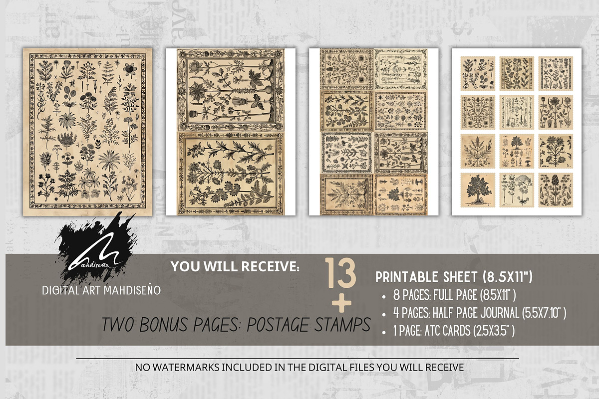Whimsical botanical Ephemera Pages, a Pattern Graphic by Digital Art Mahdiseño (Photo 2 of 11)