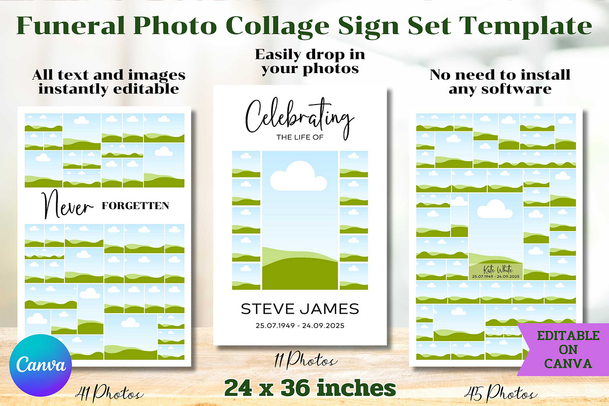 Funeral Photo Collage Sign Set, a Templates & Theme by Adalin Shop (Photo 2 of 4)
