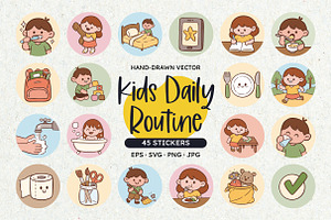 Kids Daily Routine Sticker Set, an Education Illustration by insemar