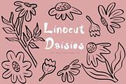 Linocut Daisies Clipart & Patterns, an Object Graphic by Ashley Katrina (Thumbnail 1 of 8)