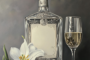Gin bottle with a label for text,, a Food & Drink Photo by Imaginarium