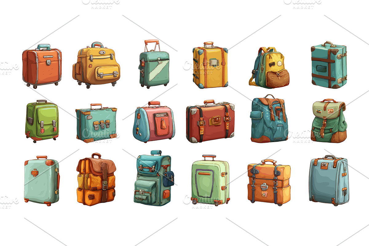 Travel baggage cartoon vector set, an Object Illustration by Onyx