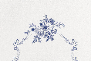 Ornate rococo style frame with a delicate floral bouquet at the, an Illustration by Studio ANNA