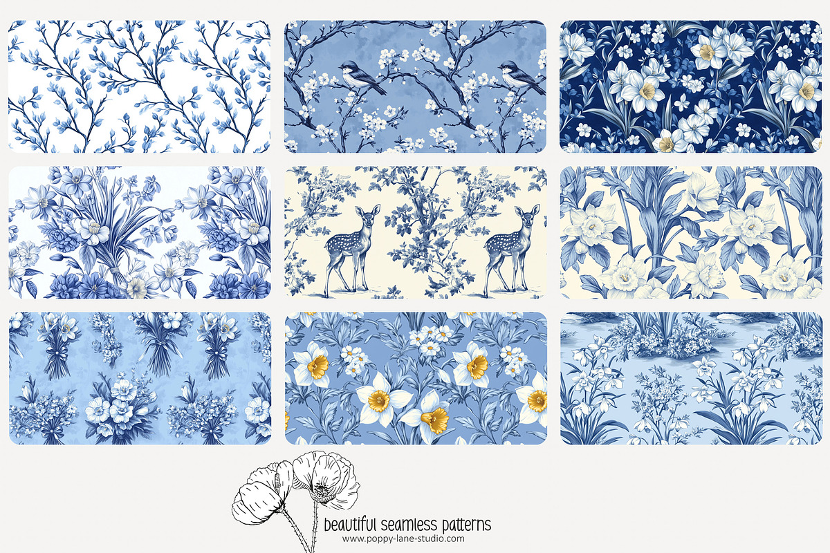 70 blue Easter toile repeat pattern, a Pattern Graphic by Poppy Lane Studio (Photo 5 of 10)