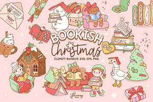 Bookish Christmas Clipart bundle, a Seasonal Illustration by Huxmay