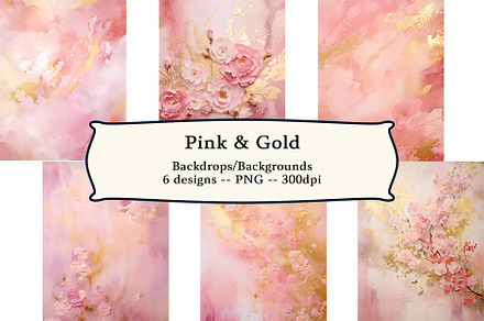 6 Pink & Gold Painting Backgrounds