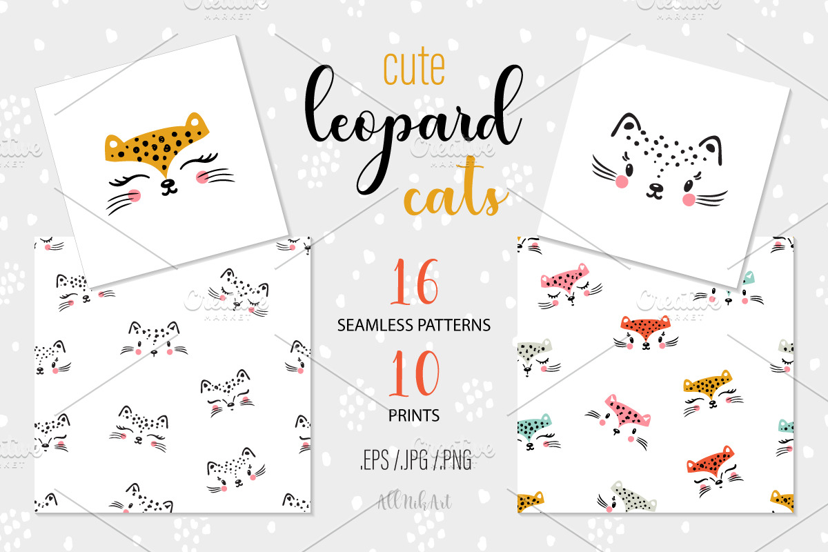 Cute Leopard Cats Prints & Patterns, a Pattern Graphic by AllNikArt (Photo 1 of 5)