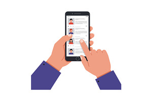 Hands holding a smartphone displayin, an Illustration by designvectx