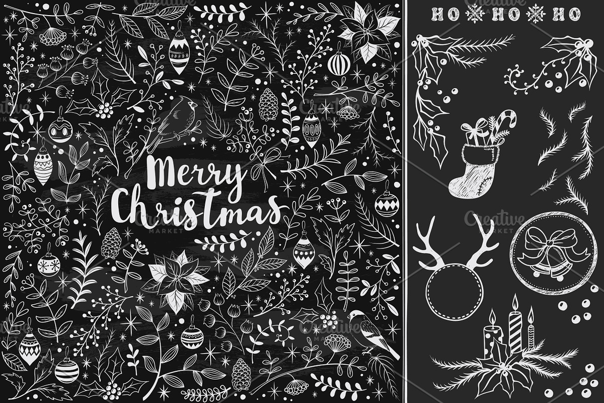 Merry Christmas chalkboard set, a Decorative Illustration by artnLera (Photo 2 of 3)