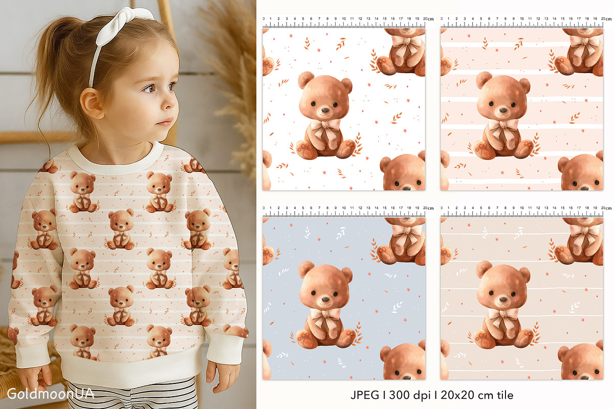 Teddy Bear Patterns & Clipart, an Animal Illustration by GoldmoonUA (Photo 2 of 5)