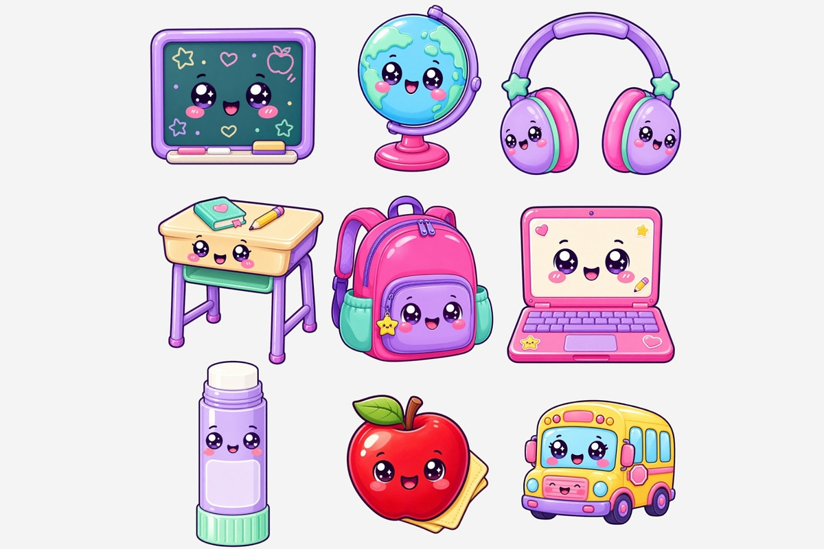 Kawaii School Supplies Clipart, an Education Illustration by Tanya Kart (Photo 6 of 11)