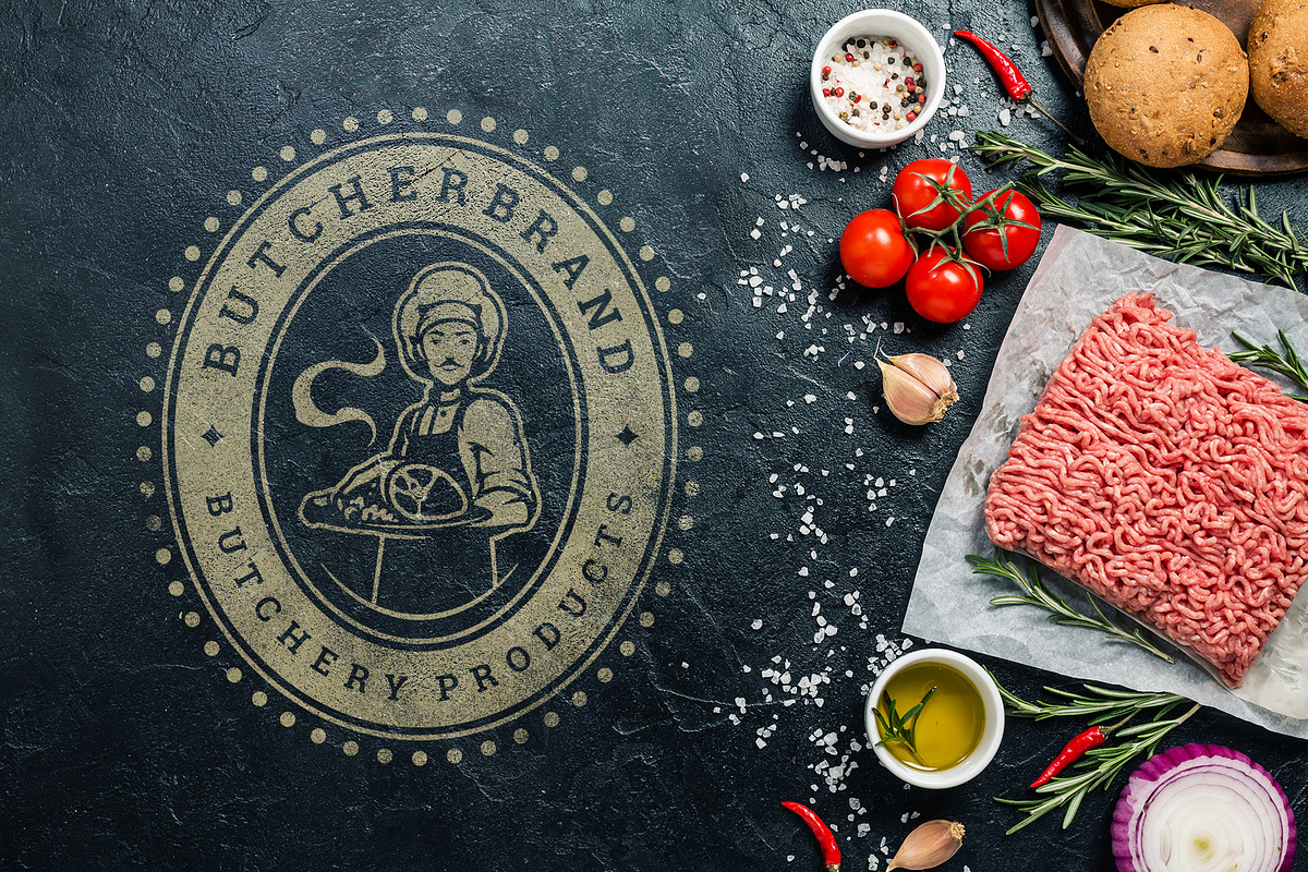 18 Meat Food Logos and Badges, a Branding & Logo Template by Vasya Kobelev (Photo 3 of 11)