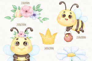 Cute Honey Bee Watercolor Clipart