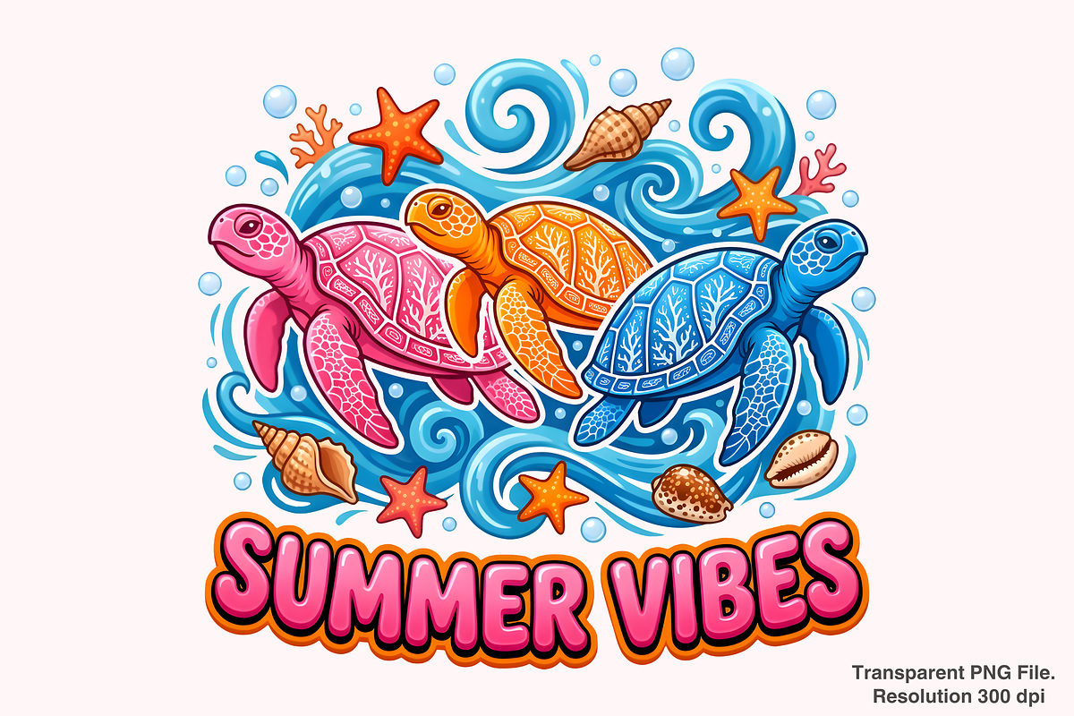 Summer Vibes Turtle PNG, a Graphic by Clipart Bloom (Photo 1 of 3)