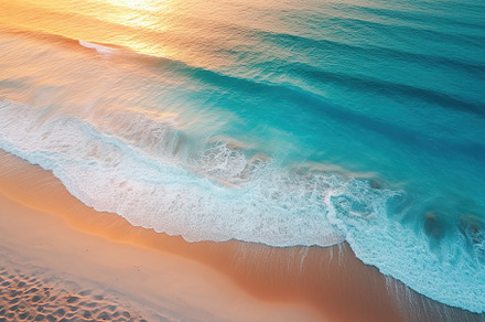 Ocean waves on beach sand from top view. Generative AI, a Nature Photo by AlyaAnd