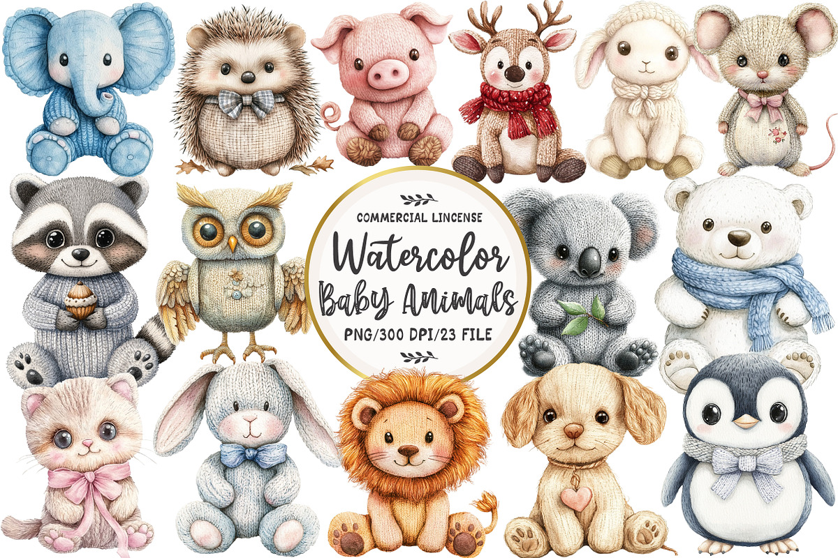 Vintage Knitted Plush Baby Animals, an Illustration by OK Design (Photo 1 of 5)