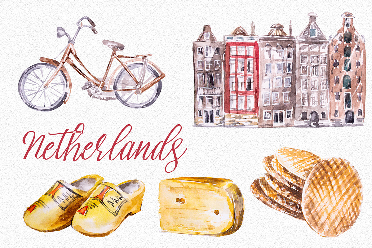 Watercolor Netherlands Clipart Set, an Education Illustration by ArtCreationsDesign (Photo 1 of 2)