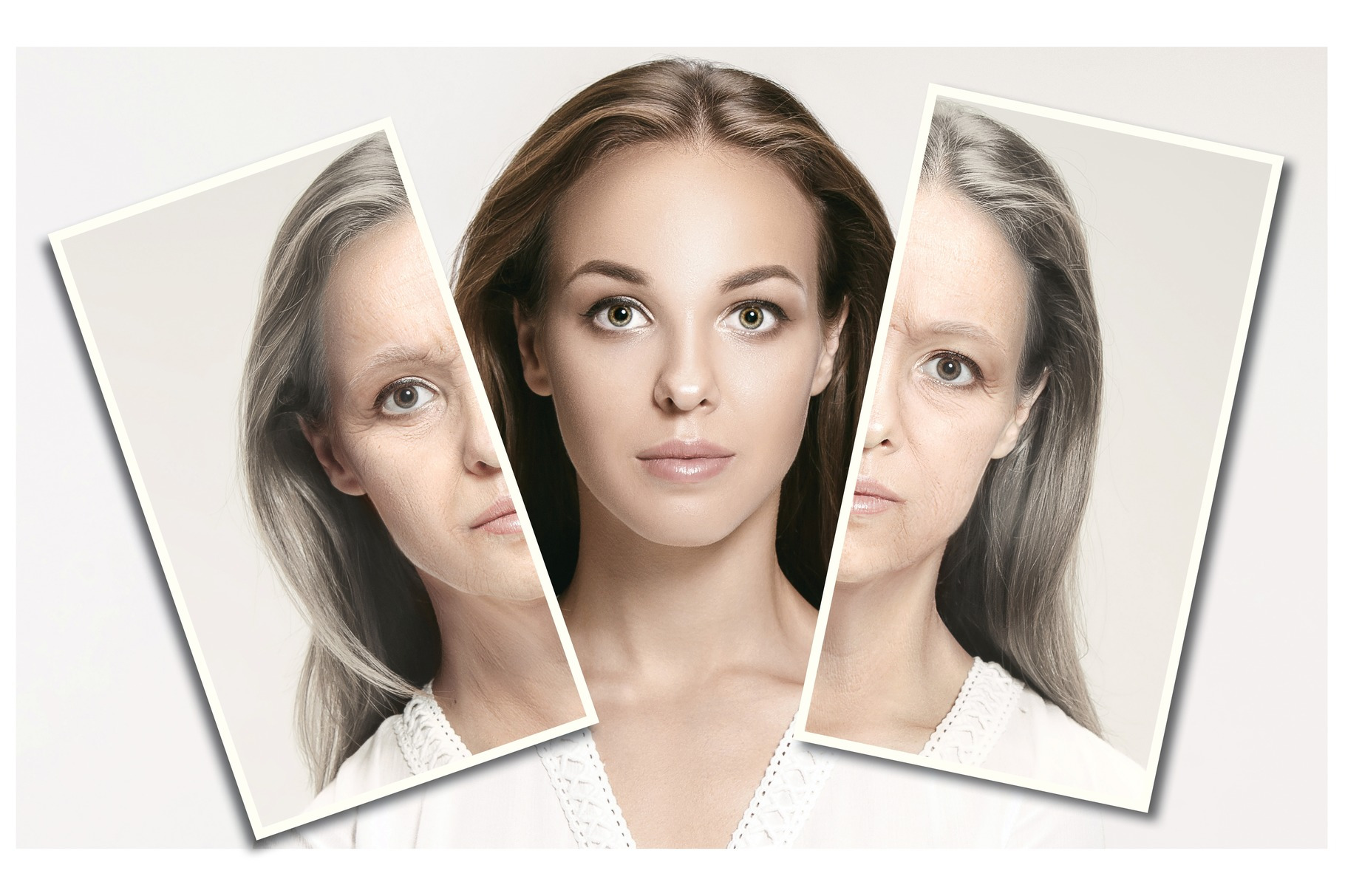 Comparison portrait of beautiful featuring beauty, female, and aging, a ...