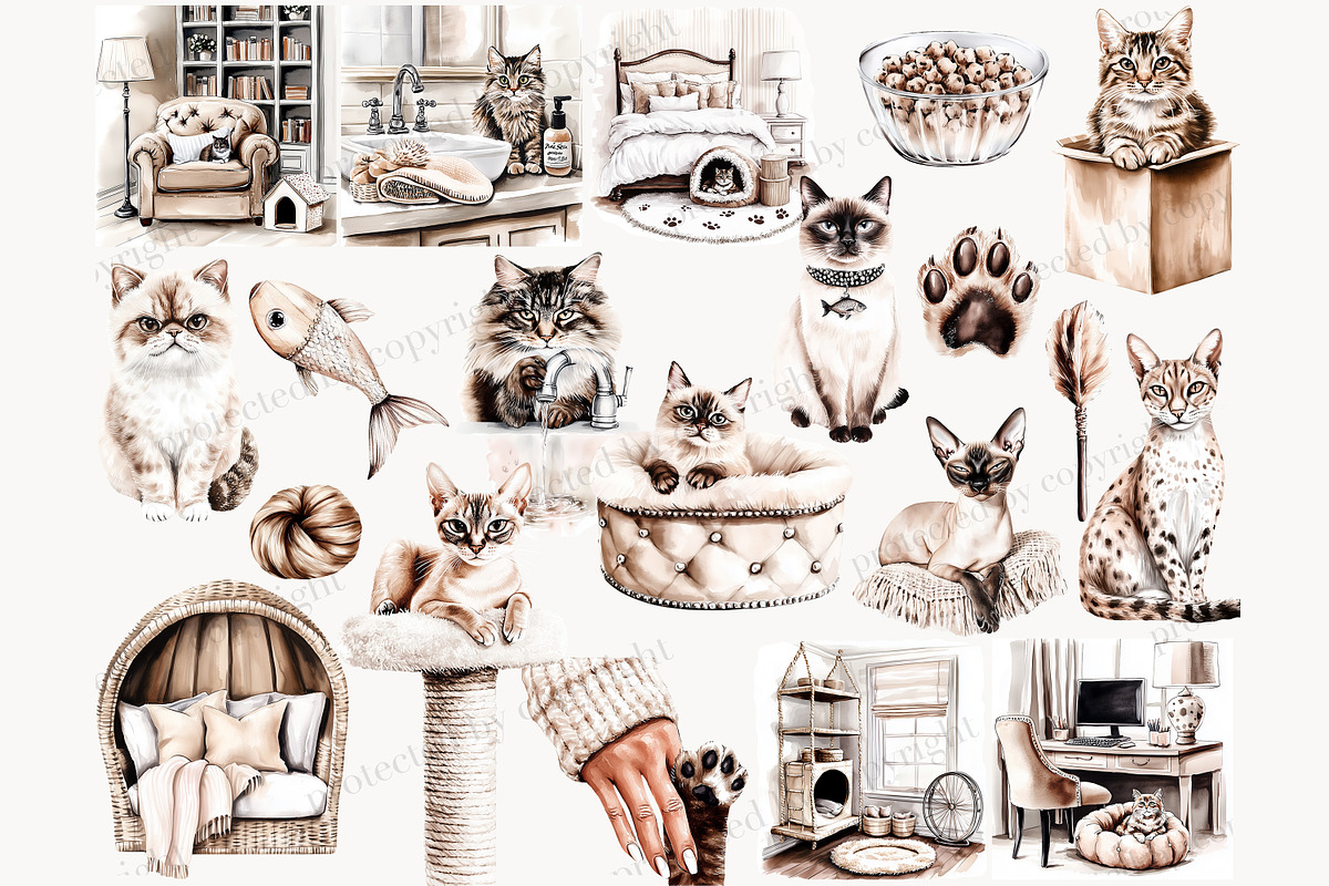 Cat Mom Clipart Set | Cat Breeds, an Animal Illustration by GlamArtZhanna (Photo 3 of 8)