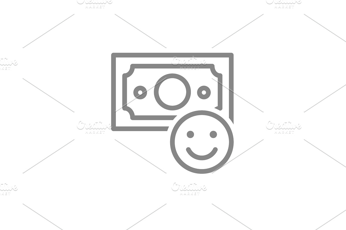 Money with smiley face line icon, an Object Illustration by GraphiShop